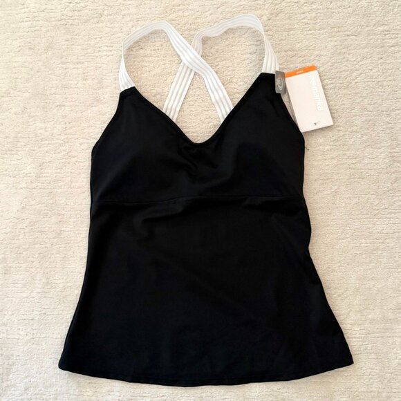 Marika Swim Tank Top Size Small Strappy Back UPF 50 Black White DryWik - Picture 7 of 9